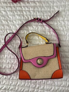 Aldo Straw Mini Satchel in Pink, Orange and Cream